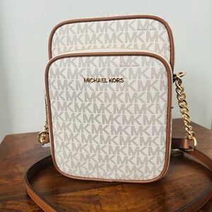 Michael Kors Cream and Brown Crossbody Bag